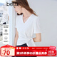 百圖betu女裝2025夏季新款T恤V領(lǐng)不規則收腰舒適棉感短袖上衣2504T08 白色 L