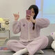 新款珊瑚絨睡衣女冬季加絨加厚保暖可外穿兩件套秋冬家居服套裝 淺紫色 M (70-100)斤