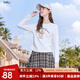 百圖betu女裝2025秋季新款T恤趣味印花收腰抽褶長(cháng)袖上衣女2508T92 白色 M