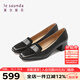 萊爾斯丹簡(jiǎn)約英倫拼接方頭中跟通勤單鞋女鞋5T46324 黑色 BKS 37
