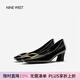 NINE WEST/玖熙牛漆皮革女單鞋優(yōu)雅方頭淺口粗跟通勤鞋NH208005FT黑色 38