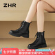 ZHR馬丁靴女秋冬復(fù)古英倫風(fēng)靴子女時(shí)尚百搭系帶短靴女 ES08 黑色 36