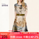 迪菲麗格時尚V領(lǐng)印花連衣裙2024女新款夏季氣質(zhì)系帶顯瘦中長裙子 圖片色 M