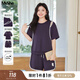 MsShe【雙面棉套裝】大碼女裝2025款夏季胖mm撞色露肩短袖T恤短褲 帝王紫色現(xiàn)貨 3XL