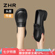 ZHR頭層牛皮樂福鞋女學院風粗跟單鞋女舒適百搭厚底皮鞋女KL01黑色38