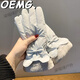 OEMG保暖加絨加厚騎行電動(dòng)車(chē)手套女冬季學(xué)生騎車(chē)防寒防凍可愛(ài)滑雪手套 蝴蝶結-灰藍【觸屏防水 I 騎行防風(fēng)】 均碼