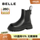 百麗（Belle）厚底煙筒靴女英倫風(fēng)切爾西靴X2G2DDD3 黑色-毛里 38 (240mm)