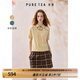 茶·愫【學院千金】puretea茶愫撞色線跡蝴蝶結(jié)翻領棉麻針織短袖25夏新 淺杏 S