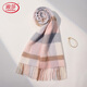 浪莎100%羊絨圍巾女冬季格子披肩韓系圍脖生日禮物送女友老婆實(shí)用禮盒 粉藍格 180X30cm（含流蘇）
