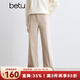 百圖betu女裝冬季新款休閑褲松緊腰絨底保暖闊腿褲褲子女2410T86 杏色 M