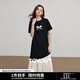 初語(yǔ)休閑寬松撞色拼接設計蝴蝶結印花T恤裙女2025夏季新款連衣裙 黑色 XL
