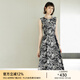 顏域提花收腰圓領(lǐng)連衣裙女秋2024新款復(fù)古優(yōu)雅氣質(zhì)中長(zhǎng)款無(wú)袖裙子 黑花 XL/42