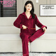 莫代爾睡衣女秋冬季長(cháng)袖加厚珊瑚絨保暖法蘭絨家居服海島絨中年媽媽套裝 酒紅海島絨 M 建議80-100斤