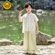 G.DUCKKIDS小黃鴨男女寶寶中國(guó)風(fēng)表演服夏季漢服古裝畢業(yè)照服幼兒園唐裝六一 男童套裝-+香包 120 cm