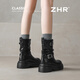 ZHR馬丁靴女英倫風(fēng)厚底增高女靴加絨皮帶扣顯瘦靴子女 KN208A黑色37
