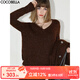 COCOBELLA[美拉德穿搭]細(xì)閃亮片大V領(lǐng)毛衣加厚針織衫MZ572-2 焦糖棕 M