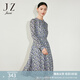 玖姿（JUZUI）愛(ài)心碎花印花連衣裙女裝春款收腰顯瘦裙子紫色 花紋淺紫 XL