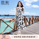 香影（xiangying）碎花雪紡吊帶連衣裙女2025夏季新款法式黑色絕美印花沙灘裙子 黑色 S