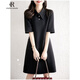 clotho Rennie品牌女裝連衣裙女中長(cháng)款2025夏季新款百搭氣質(zhì)通勤遮肚顯瘦小黑裙 黑色 M
