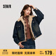 森馬（Semir）牛仔外套女拼接仿兔毛翻領(lǐng)寬松港風(fēng)冬季落肩夾棉夾克103724108001
