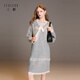 三彩2025冬季新款蕾絲V領(lǐng)針織連衣裙長(cháng)袖直筒寬松慵懶氣質(zhì)M 花灰色 M 160/84A
