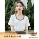 茵曼（INMAN）簡約通勤顯瘦別致法式撞色桃心領(lǐng)短袖T恤女F18314|434 米白色 S 