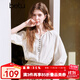 百圖betu女裝2025夏季新款襯衫七分袖麻料混紡插肩袖顯瘦襯衫2503T39 米白 M