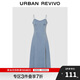 UR2025春季新款女裝復(fù)古V領(lǐng)開(kāi)衩吊帶牛仔連衣裙UWM850055