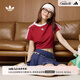 adidas修身純棉運動上衣圓領(lǐng)短袖T恤女夏季阿迪達(dá)斯三葉草JC8703   酒紅色   L
