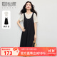 熙世界（sllsky）夏日穿搭套裝女2025新款肌理感短袖T恤U領(lǐng)吊帶連衣裙兩件套 石暮黑 2XL