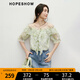 紅袖甜美碎花雪紡襯衫2025夏季新款女裝【花間捕夢(mèng)】荷葉邊一字肩上衣 佩斯里綠花3655 M