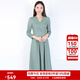 BUOUBUOUBuouBuou2025春夏新品商場同款法式優(yōu)雅茶歇V領(lǐng)波點(diǎn)雪紡連衣裙女 綠色G46 L