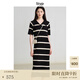 旅途原品（ltyp）明星同款真絲亞麻棉休閑V字翻領(lǐng)條紋針織連衣裙女中長(cháng)裙 杏黑色-經(jīng)典條紋-真絲亞麻棉 L -XL-165-170cm（現貨）
