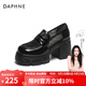 達芙妮（DAPHNE）厚底樂福鞋女款2025夏季新款網(wǎng)紗單鞋英倫風松糕小皮鞋 黑色 跟高8CM 36 (230mm) 標準碼