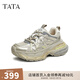 他她（TATA）太空玩家復(fù)古厚底老爹鞋女鞋休閑網(wǎng)面運動鞋春秋新款CZ201CM4 杏/淺金/灰（絨里） 36