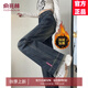 俞兆林（YUZHAOLIN）美式毛邊設計闊腿牛仔褲女2025春秋冬新款加絨加厚直筒顯瘦百搭褲 藍色-加絨加厚 L 105-115斤