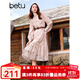 百圖betu女裝秋季新款連衣裙法式印花腰帶收腰顯瘦裙子女2408T87 粉紅 M