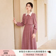 香影粉色假兩件連衣裙女長(zhǎng)袖2024秋冬新款正肩收腰法式溫柔中長(zhǎng)裙 粉紅 S