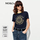 MO&Co.T恤2025夏新品接觸瞬間涼感美式印花街頭風(fēng)撞色寬松H型MBE2TEET17 深寶藍(lán)色 M /165