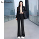 拉夏貝爾休閑微喇褲女秋季2025新款小個(gè)子西裝喇叭褲 黑色【常規款】 M