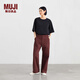 無(wú)印良品（MUJI）女式水洗人字紋工裝直筒褲褲子女款長(cháng)褲休閑褲純棉女裝25年秋季 棕色 M （160/66A）