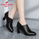 富貴鳥(niǎo)（FUGUINIAO）女鞋春季新款真皮黑色高跟皮鞋女套腳中年媽媽鞋舒適鞋子女工作鞋 黑色【跟高】 4.5cm 37