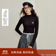 茵曼羊毛立領(lǐng)T恤2025秋女裝新款疊穿內搭修身長(cháng)袖打底衫 黑色 L