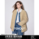 初語(yǔ)牛仔撞色拼接設計感棉衣女2024秋冬新款輕盈保暖圓領(lǐng)開(kāi)衫外套 卡其色 L