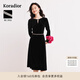 珂萊蒂爾Koradior秋季優(yōu)雅氣質(zhì)絲絨收腰減齡連衣裙女 黑色 M