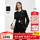 朗姿純羊毛黑色短外套高級感2025年秋季新款氣質(zhì)設計感修身上衣女 黑色2 XL