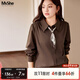 MsShe【絲巾翻領(lǐng)長(cháng)袖襯衫】大碼女裝2025秋裝胖mm顯瘦通勤上衣女 拿鐵色現貨 2XL