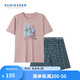 舒雅【純棉】男士圓領(lǐng)印花短袖短褲睡衣家居服套裝