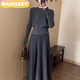NAOISKEY?腦斯基2025秋季新款時(shí)尚簡(jiǎn)約針織套裝女秋冬圓領(lǐng)條紋衫高腰半身裙兩件套 深灰色 M 90-105