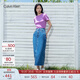 Calvin Klein Jeans夏季女士復古經(jīng)典雙后袋c(diǎn)k前開(kāi)叉牛仔長(cháng)裙半身裙40WK882 NA6-牛仔藍 M 28